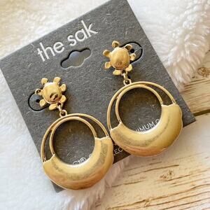 The Sak Round Drop Earrings Semi Matte Worn Gold Tone New